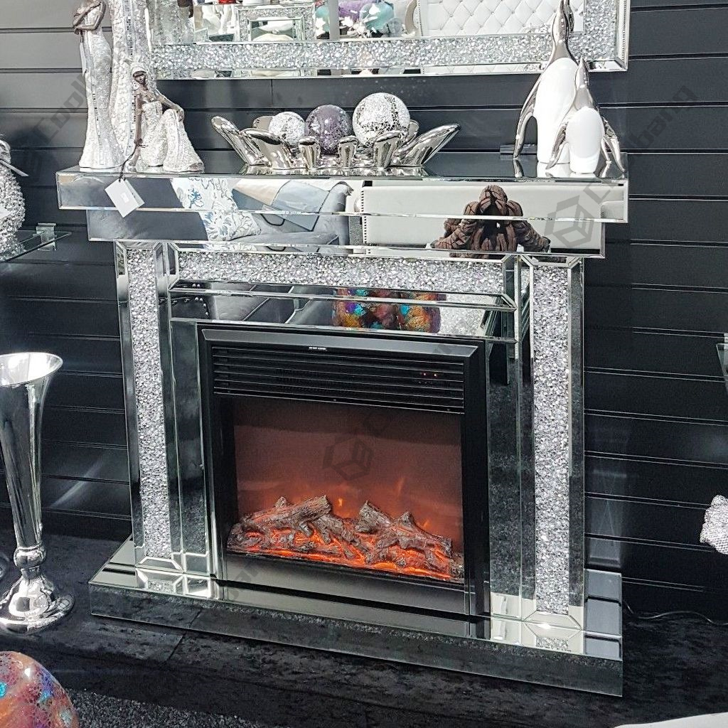 Luxury Mirrored venetian crushed diamond crystal MDF led fireplace surround