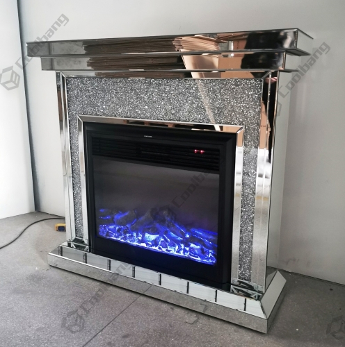 Luxury Mirrored venetian crushed diamond crystal MDF led fireplace surround