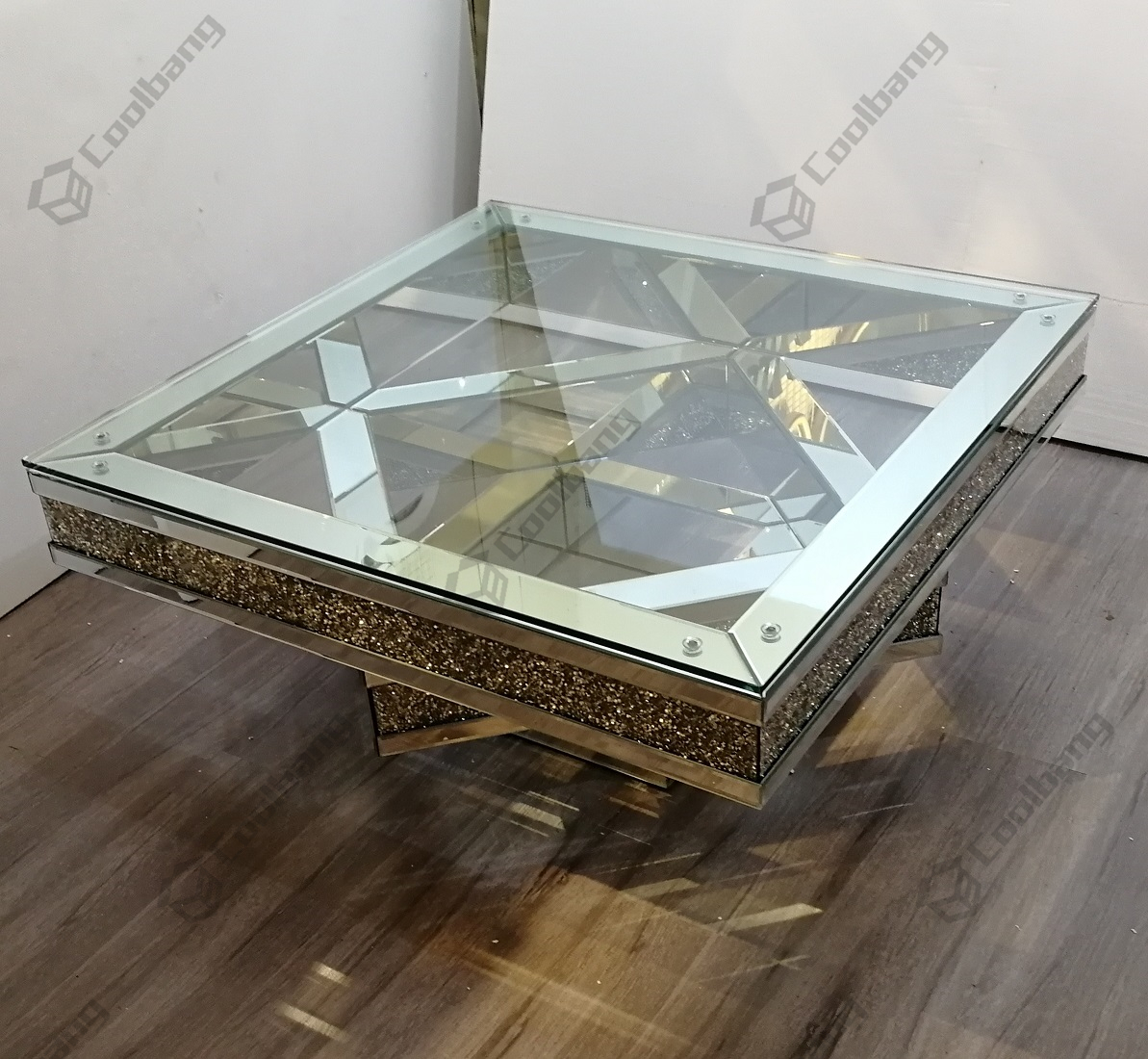 Modern luxury sparkle crushed glass diamond coffee table