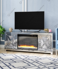 Living Room Crushed Diamond TV Stand with Fireplace