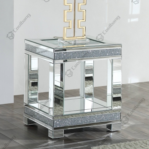 Living Room Crushed Diamond Mirrored Side Table End Table