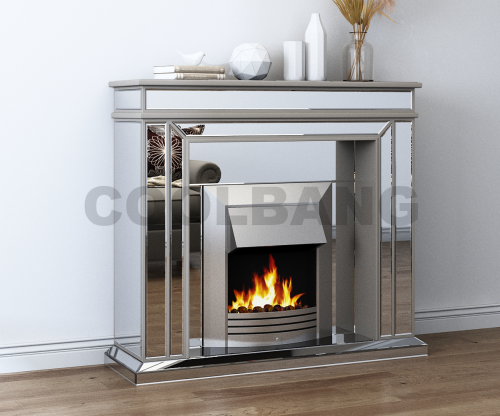 Popular European style LED electric crystal glass mirrored fireplace with heater