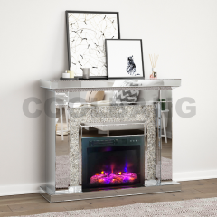 Latest style silver LED electric decoration mirrored fireplace
