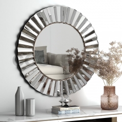 Modern Style Home Decor Round Mirror Silver Glass Wall Mirror