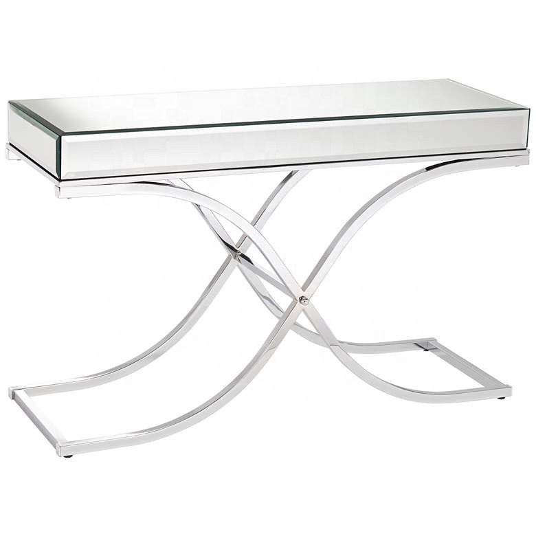 Modern Mirrored Console Table Mirror Top With Stainless Steel Leg