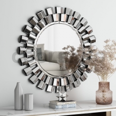 New Luxury 3D Silver Round Decorative Wall Mirror