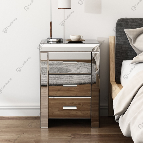Modern simple drawers glass end table mirrored bedside nightstands
